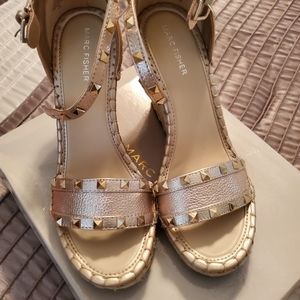 Marc Fisher Gold Studded Espadrille Sandal NEW